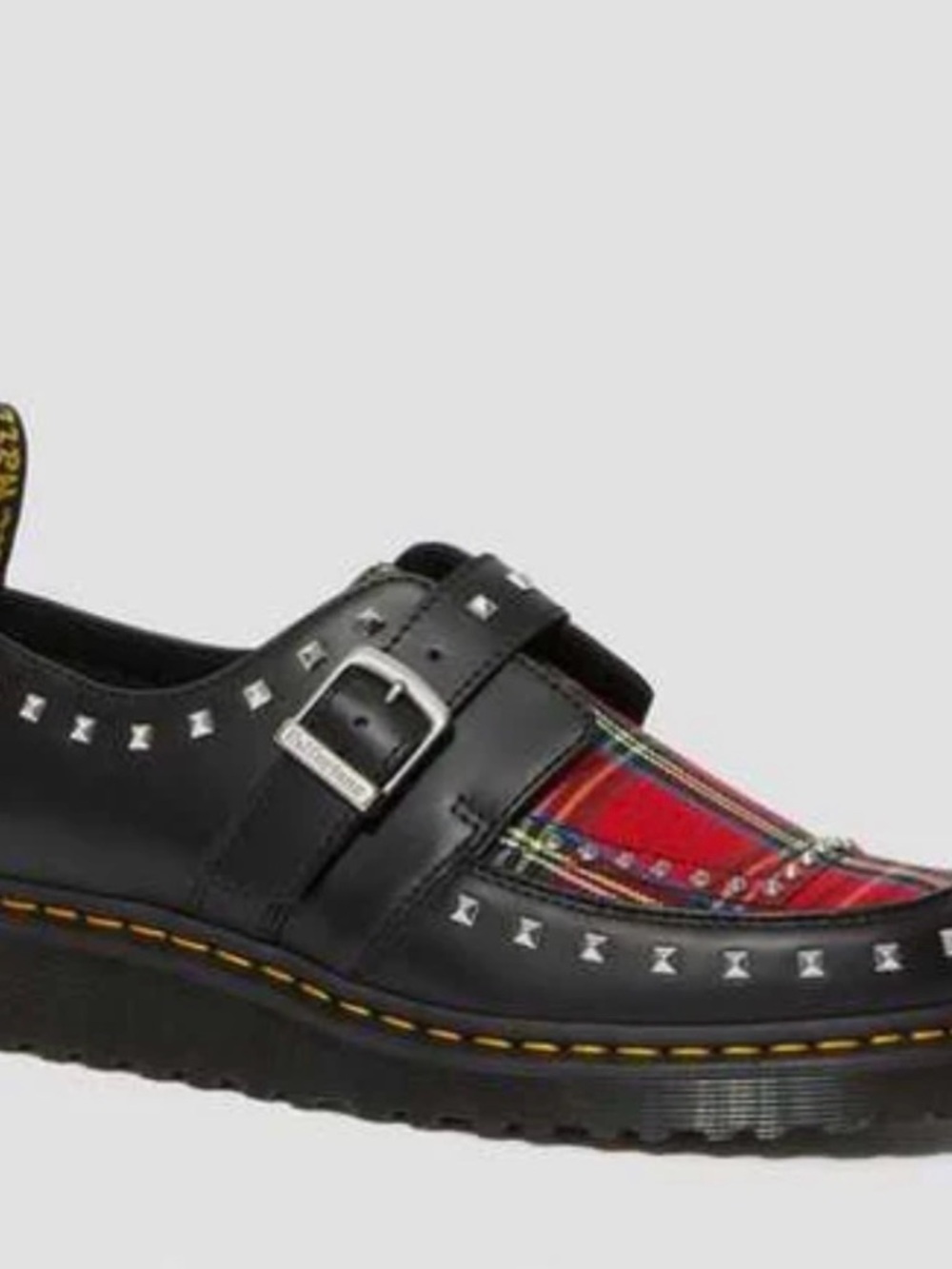 Dr.Martens Ramsey Monk Black + Red Stewart Smooth Tartan Monk Shoes